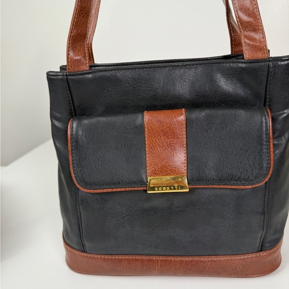 Rosetti Black & Brown Faux Leather Tote Bag | Vintage Style Shoulder Bag - Picture 2 of 8